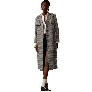 NWT JCREW Harriet Trench Coat Womens 4 Black White Gingham BU243 Cotton Wool NEW